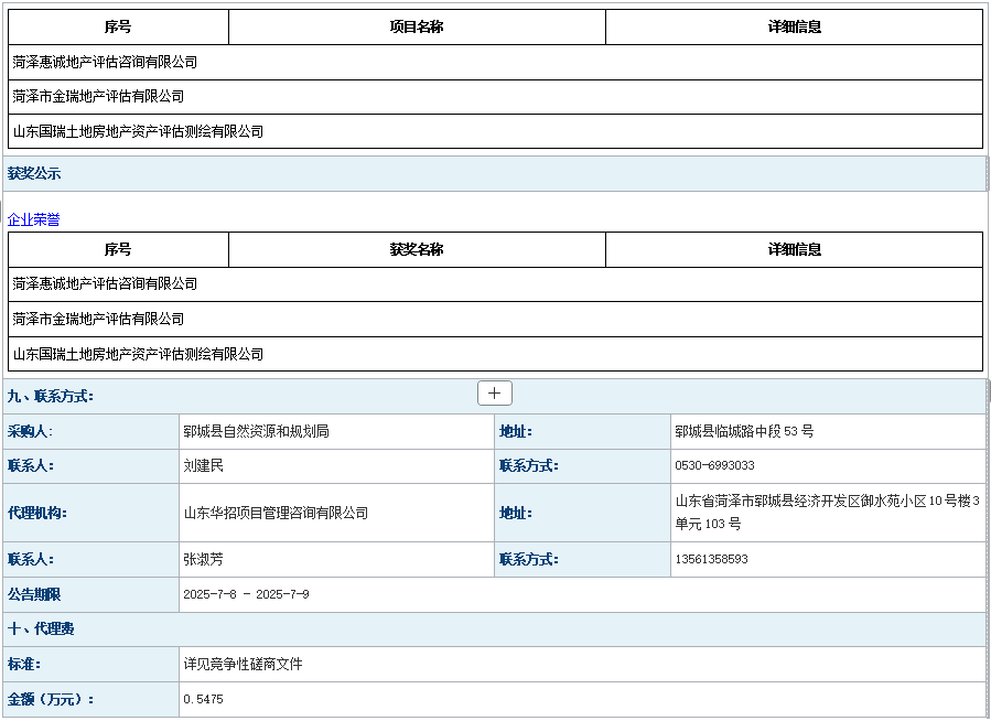 鄆城縣2024年度工業(yè)用地利用情況更新調(diào)查項目成 交公告